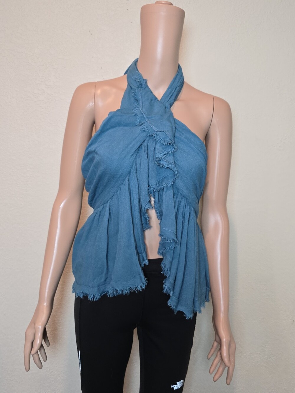 Free People Boho chic Halter Teal Wrap Top Flowy Ruffled Festival Beach Size Xs - Picture 3 of 11